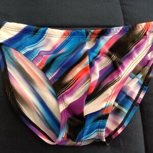(*) VINTAGE 1" SPEEDO SWIM BRIEF, MULTI-COLOR STRIPES PATTERN, SIZE 32"